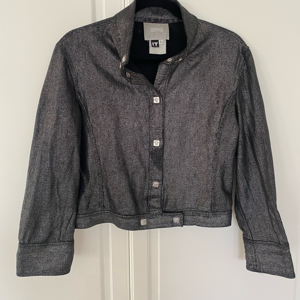 Versace Jeans Couture Metallic Cropped Jean Jacket - rare collectible
